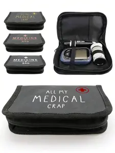 Portable multi-compartment blood glucose meter storage bag, Space Saving Bags, with Medical and Medicine patterns, suitable as a travel organizer for people with diabetes