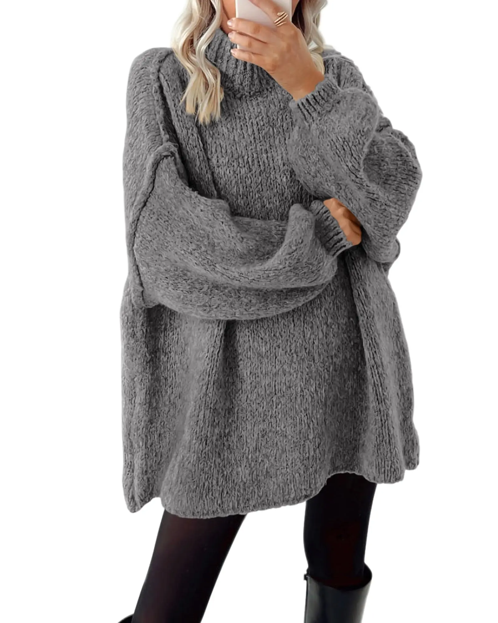BTFBM Women's Long Knitted Jumper Tops - Oversized and Thick Pullover Sweaters for Fall and Winter - Knitwear, Womenswear