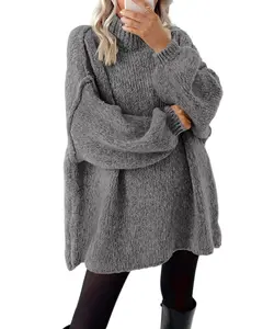 BTFBM Women's Long Knitted Jumper Tops - Oversized and Thick Pullover Sweaters for Fall and Winter - Knitwear, Womenswear