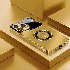 Gold and Black Contrast V Diamond Electroplated Glass Phone Case for iPhone 17/17 Air/17 Pro/17 Pro Max, 16/16 Plus/16 Pro/16 Pro Max, 15/15 Plus/15 Pro/15 Pro Max, 14/14 Plus/14 Pro/14 Pro Max, 13/13 Pro/13 Pro Max, 12/12 Pro/12 Pro Max, 11/11 Pro/11 Pro