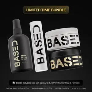 BASED Ultimate Straight/Wavy Hair Styling Bundle| Texture Powder, Hair Clay, Pomade, Sea Salt Spray| Premium, Non-Toxic
