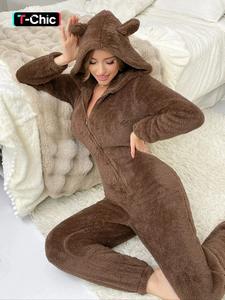 women's solid zip up hooded fuzzy onesie, casual long sleeve flannel jumpsuit for fall & winter, women's sleepwear for indoor wear onesies pajama, jumpsuit for women