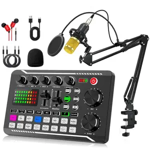 Podcast Equipment Package, Audio Interface Live Sound Control Device with BM-800 Condenser Microphone, Support BT Connection Perfect for Recording, Gaming, Singing, Broadcasting, Live Streaming Sound Card Set