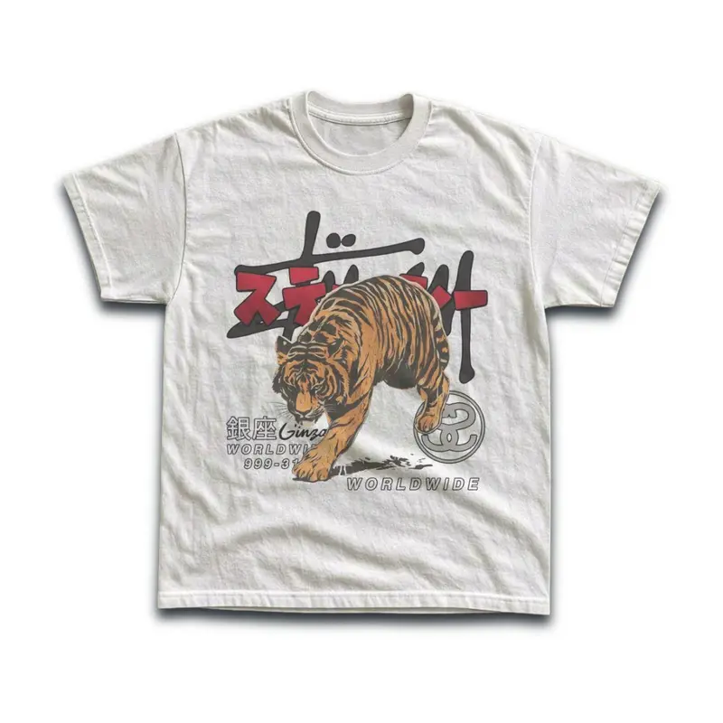 Gildan Men's and Women's T-shirt, Vintage Tiger Worldwide Graphic Tee, Y2k Insect Unisex Graphic Tees Gothic Grunge Emo Scene Amity Affliction Style Clothes Menswear Womenswear Streetwear