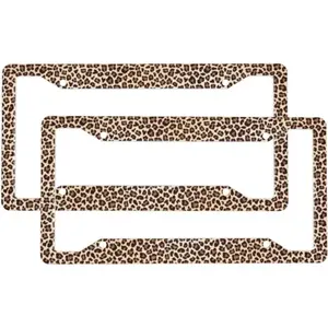 Car Vehicle License Plate Frames for Women Men - 4 Holes Solid Aluminum Leopard Print-A License Plate Cover Protector for Automotive Car Accessories for Women Men with Fasteners and Screws