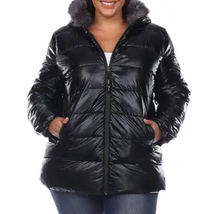 Plus, Size Metallic Puffer Coat with hoodie