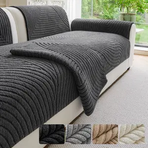 Sofa Cover Modern Plush , Pure Color Jacquard Seat Cushion, All-Season Pet Friendly, Anti-Slip Back, Fits All Sofas