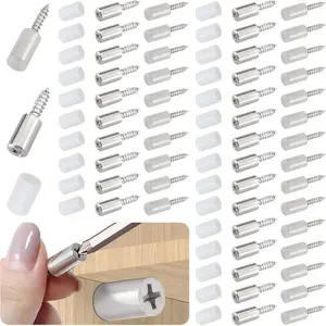 50Pcs Self Tapping Screws Cabinet Laminate Support, Shelf Pins with Non-Slip Sleeve, Cabinet Shelf Pegs for Kitchen Utensils, Bookcases and Wardrobes, Fixed Support Self - Tapping Cross Screw