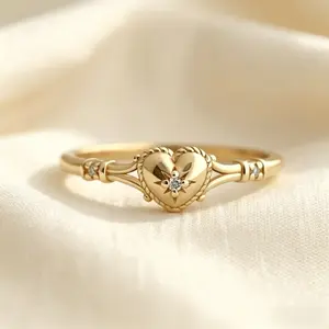 Charm Dainty CZ Heart Signet Ring| Minimalist Wedding Band| Perfect Bridal & Gift Jewelry