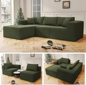 【Fall Deals For You】108" Cloud Sectional Couch with L-Shape Chaise 4 Seat Modern Modular Sofa with Deep Seat Upholstered Couches for Living Room Bedroom Sectional Boneless Couch with Pillows No Assembly Required Green