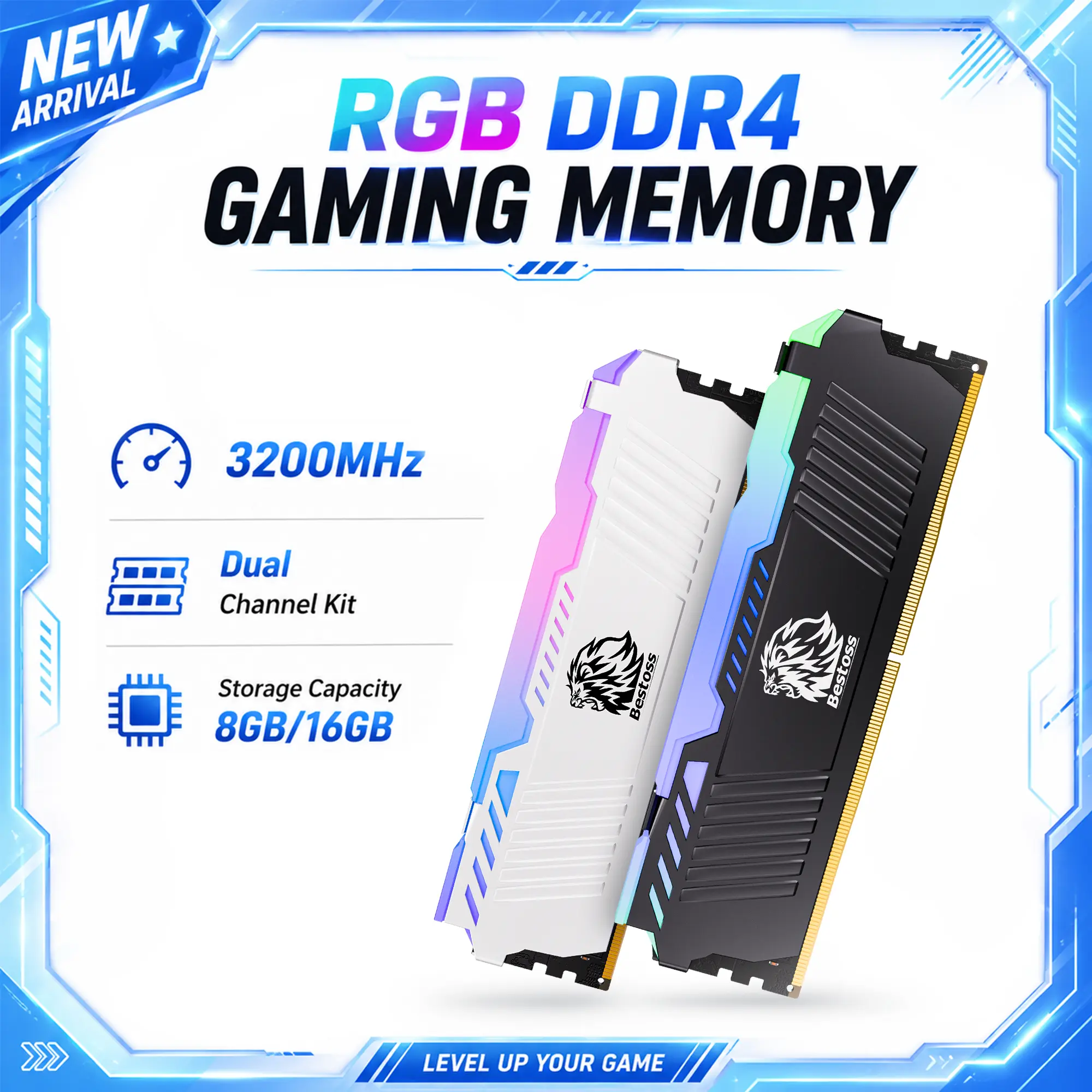 Bestoss RGB DDR4 RAM 8GB/16GB 3200MHz Gaming Memory U-DIMM Desktop Computer DRAM | XMP 2.0 Compatible