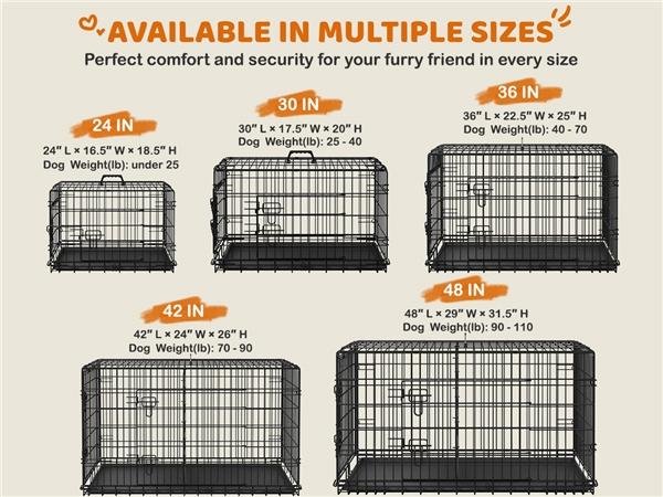 Yaheetech 42 inch Dog Crate for Dogs with 2 Doors, Detachable Handle, Foldable Metal Wire, Waterproof & Leaky-Proof Tray, Portable Travel Cage