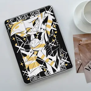 Gothic Dark Angel Dust iPad Tablet Case,Tri-Fold Stand Case for iPad, Transparent Acrylic Hard Back,Black Gold Edgy Art,Pencil and Charger Slots, Ultra-Thin Scratch-Resistant Design for iPad 10.2inch, Mini, Pro, Air, Ideal for Work and School