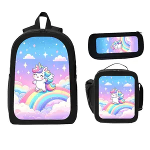 Adorable Unicorn School Bag Trio Student Backpack Pencil Case and Lunch Bag Set with Rainbow Design and Cute Unicorn Illustration for Fun School Supplies