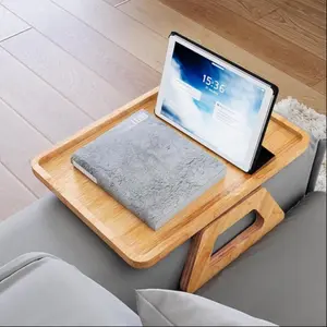 1 Pc Wooden Couch Tray – Foldable bamboo sofa armrest table for snacks, fruit and drinks. Movable rectangular couch organizer for living room use, space-saving design for comfortable lounging and everyday convenience.