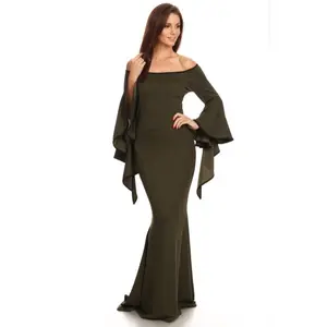 Womenswear Off Shoulder Olive Green Long Gown Dress party maxi