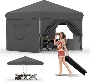 [FLASH SALE] Garvee 10'x10' Pop-Up Canopy Tent with 4 Sidewalls - Portable Instant Commercial Canopy with Stakes, Ropes & Sandbags for Market, Patio & Camping, Black