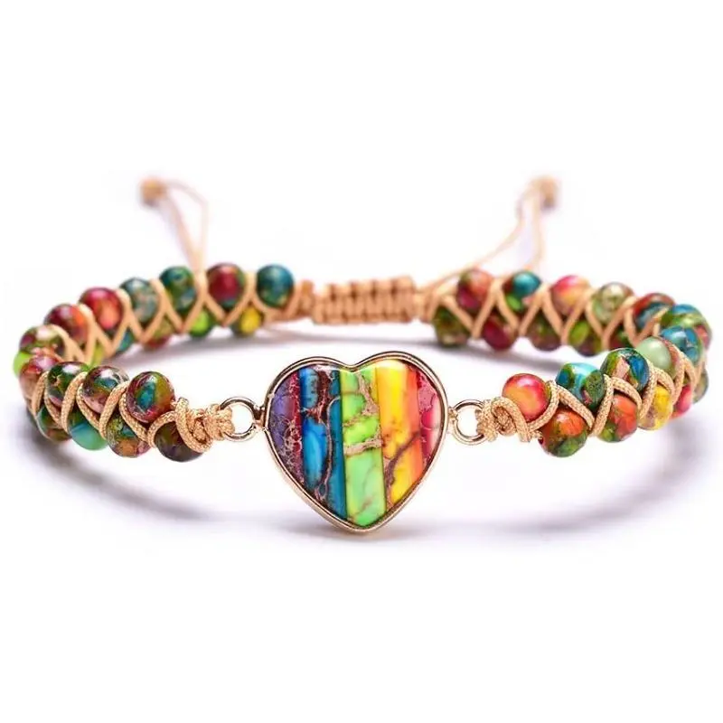 Handwoven Braids Bracelet with Heart Shape Sapphires for Women, Adjustable 6.2-11 in Positive Energy Jewelry for Confirmation & Back to School, Good Luck Charm