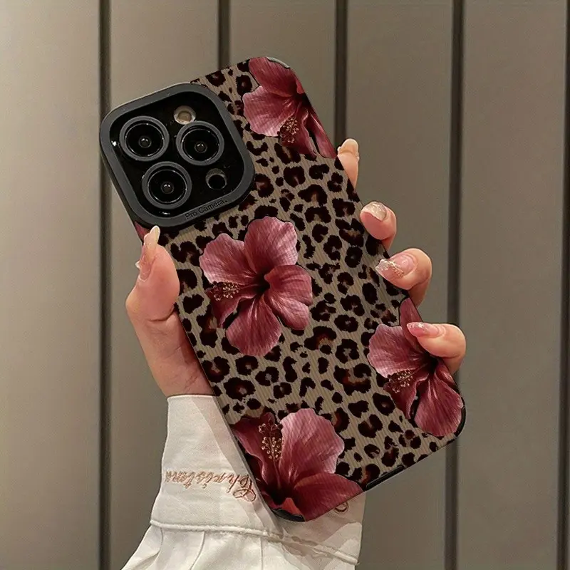 Floral Leopard Print Shockproof Protection Ultra-Thin Case for iPhone 17/16/15/14/13/12/11/plus/pro Max, Dust-Proof, Stylish Gift for Girlfriend Boyfriend Friend