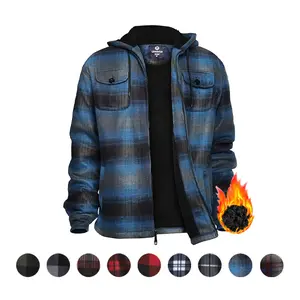 Heavy Thick Flannel Plaid Jacket Sherpa Fleece Lined Hoodies for Men Zip Up Winter Warm Coat Buffalo Zipper Sweatshirt