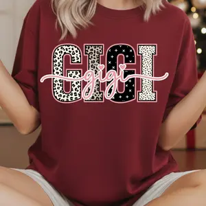 Women's Cotton Vintage Casual Graphic Round Neck Shirt - Custom Preppy Leopard Printed Crewneck Tee, Everyday Wear for Mama