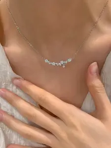Water Drill Flower Necklace, Elegant Stainless Steel Choker, Elegant Chain, Shiny Design, Exquisite Jewelry Gift, Perfect Gift for Special Occasions, All Seasons