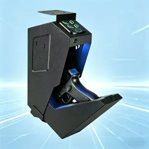 【SummerVibes】Fingerprint Gun Safe for Handgun  ,  Bedside Safe  Biometric Mounted Gun Safe for Nightstand, Desk, Bed Side, Wall,Truck desktop storage and accessories - Auto Open Hidden Handgun Safe-with Fingerprint, 4-button Backlit Keypad, KEY