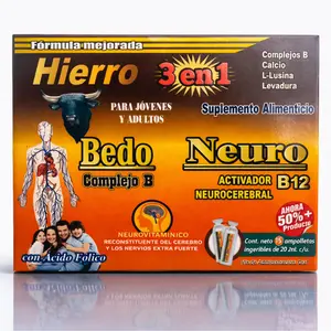 Hierro Bedo-Neuro Multi-Vitaminico 3 en 1 - 15 (20ml Drinkable Shots) Vitaminas del Toro -  Daily Energy & Wellness Support (15 x 20mL)