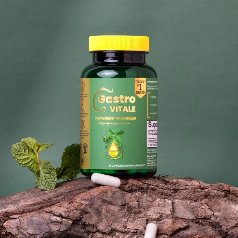Premium Peppermint Oil Digestive Support Capsules- Vegan, Enteric-coated for IBS, Bloating & Gas Relief, 60 Capsules. 180 mg