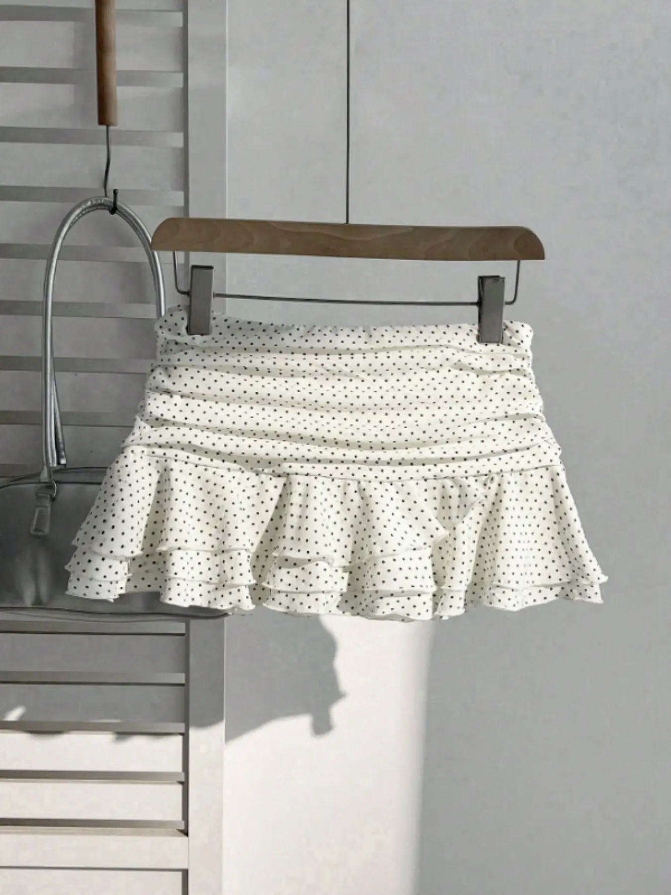 Women's Polka Dot Print Ruffle Layered Ruched Pleat Skirt, Low Waist Pleated Y2K A-Line Mini Dress, Fashionable Summer, Chic & Trendy Design, Feminine Womenswear