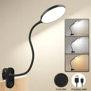 Clip-on reading light, USB charging, suitable for dormitory desks and beds, portable office and home use, 10 dimming levels & 3 colors, LED desk lamp, Adjustable Lights