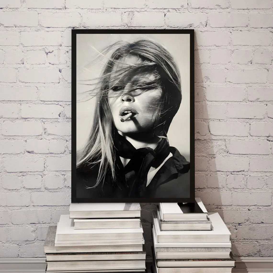 Frameless poster Brigitte Bardot Print Black and White Wall Art Old Hollywood Print Fashion Aesthetic