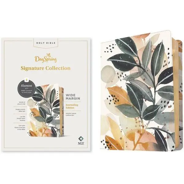 NLT Wide Margin Bible - Dayspring Signature Collection, Filament Enabled, Leatherlike Autumn Leaves Cover, Red Letter, 8-point Lexicon Font, Beautiful Line-over-Line Setting for Drawing, Journaling, Doodling - Tyndale, Leather/Fine Binding