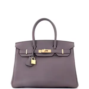 Pre-owned HERMÈS Leather Tote Bags REBAG Hermes Birkin Handbag Grey Togo with Gold Hardware 30 by Rebag