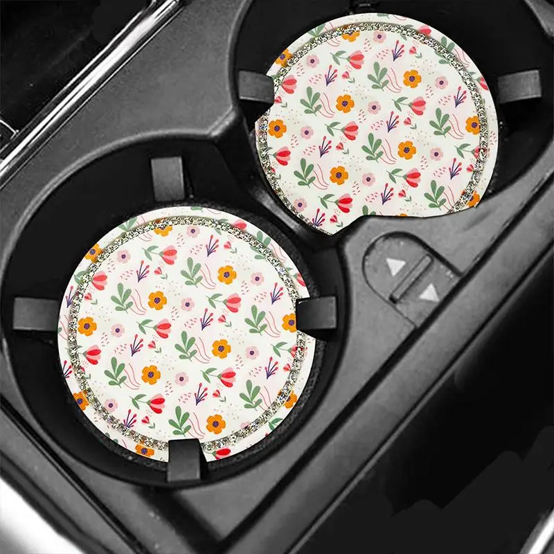 Floral Pattern Car Coaster for Summer, Universal Anti-slip Insulated Car Cup Holder Mat, Car Interior Decorative Accessories, Car Accessories