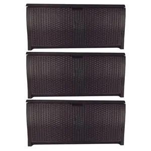 Suncast 99 Gallon Deck Garden Garage Home Wicker Resin Pool Box, Mocha (3 Pack)