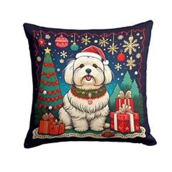 Unisex 14x14 in. Coton De Tulear Christmas Decorative Pillow, Fade-Resistant, Water-Resistant Textile, Festive Art, Holiday Cheer, Outdoor-Indoor Patio-Porch Soft Furnishing