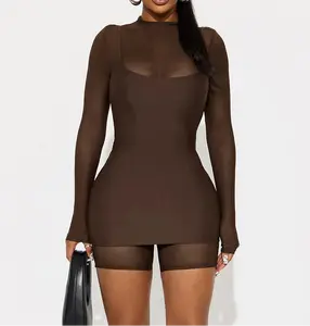 Prettiest Player Mesh Long Sleeve Romper + Overlay Mini Dress Combo