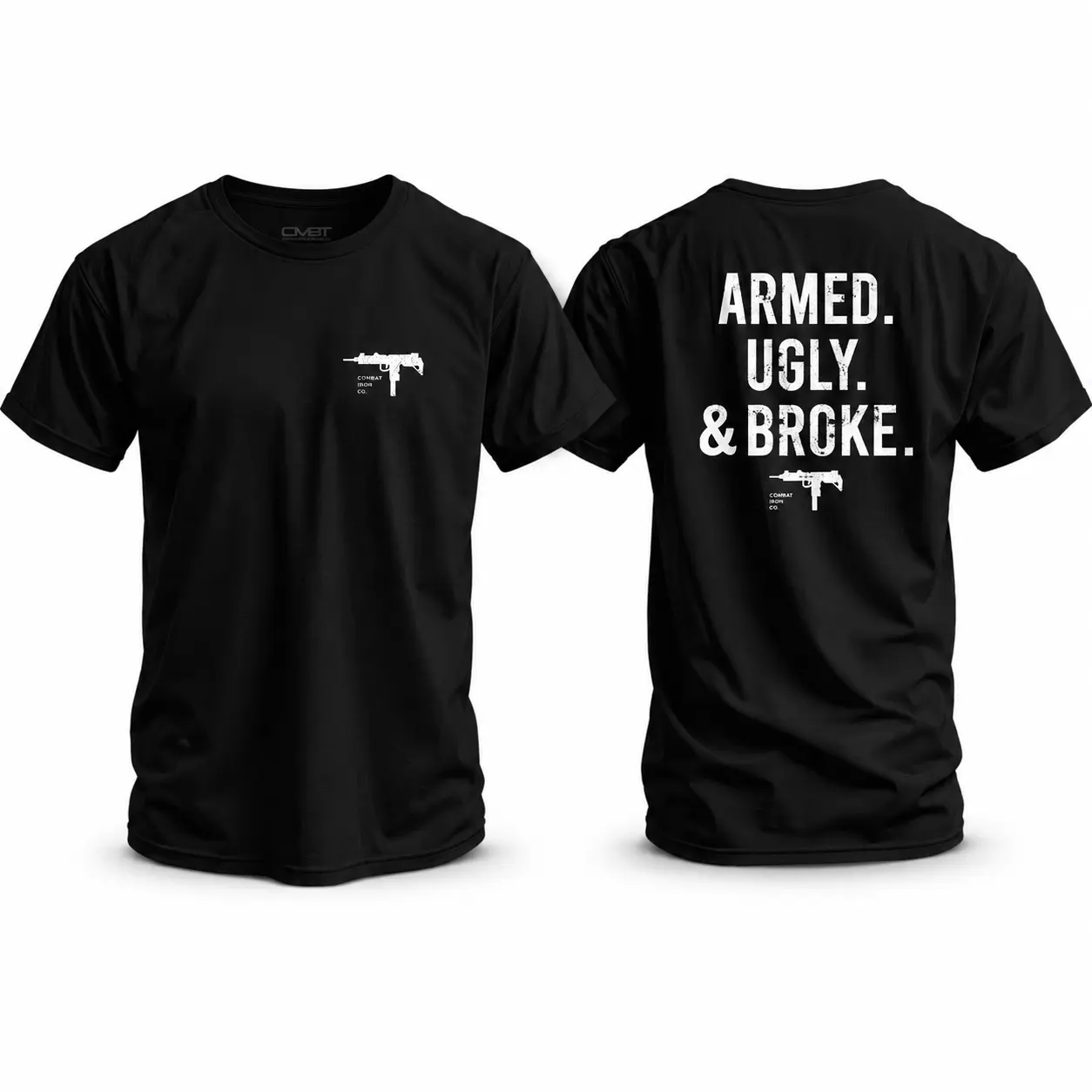 Armed Ugly & Broke UZI Graphic Tee | Vintage 2A Tactical Gun Humor Oversized Shirt for Men