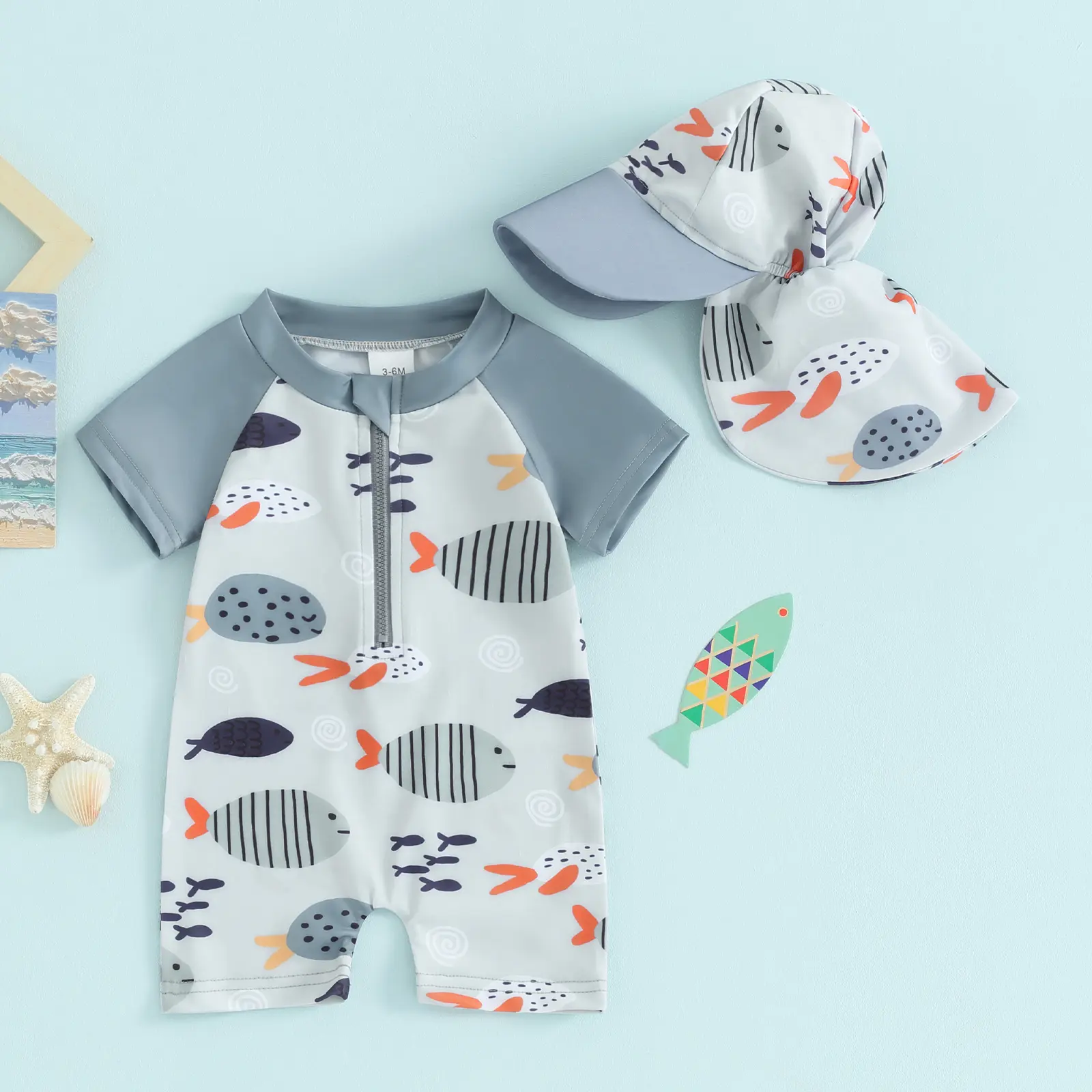 Afunbaby Infant Baby Boy Girls Rash Guard Swimsuit Short Sleeve Zipper Bathing Suit Toddler Swimwear Sunsuit