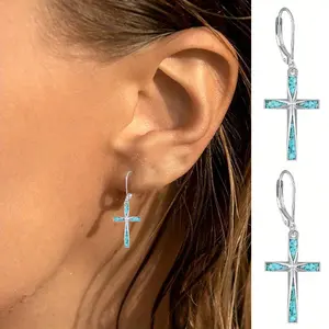 Cross Earrings for Women Cross Earrings Dangle Turquoise Hanging Jewelry for Women Christmas Birthday Gifts, Suitable for Daily And Special Occasions, As A Birthday Gift for Your Lover's Anniversary
