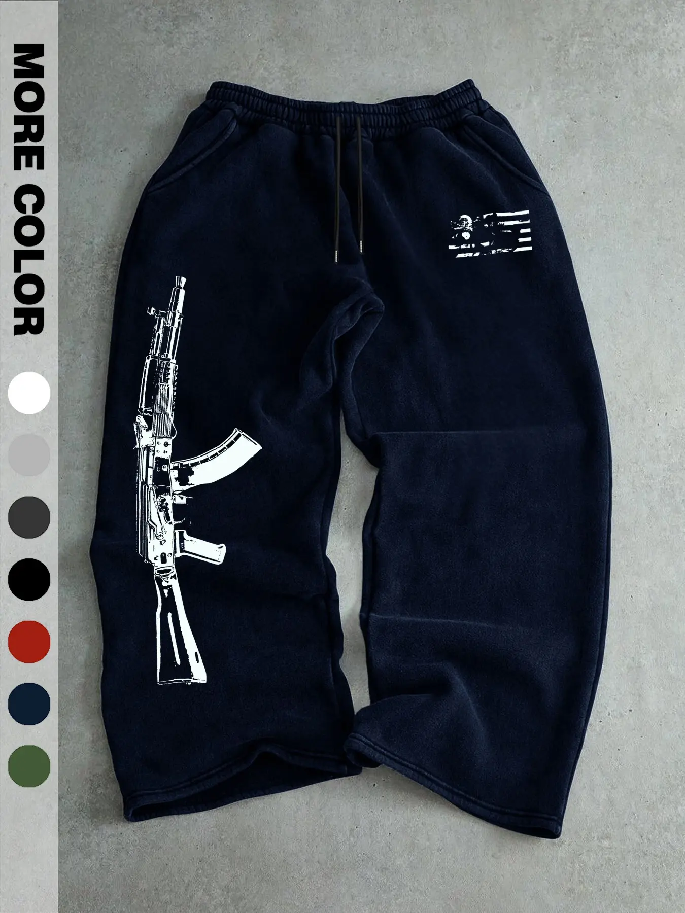 Men's Casual Sporty Long Pants, Ak Gun Pattern Print, Drawstring Wide Leg, Loose-Fitting, All Seasons, Men's Fashion Joggers, Wide Sweatpants, Casual Sport Trousers, Tracksuit Bottoms, Sports Pants