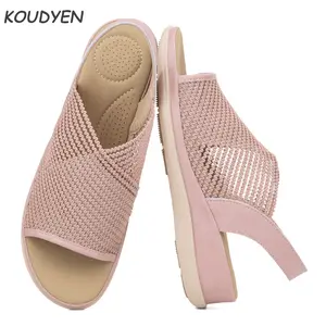 Women Mesh Wedge Sandals Soft Platform Breathable Comfortable Sandal Open Toe Slingback Slip On Casual Office Summer