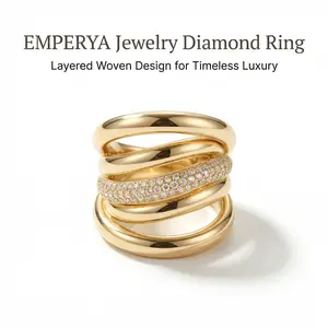EMPERYA Premium Wide Band Stacked Ring  High-Shine Pave Diamond Simulation, Elegant 5-in-1 Layered Jewelry to Elevate Your Every Look