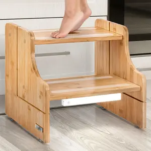 Kids Step Stool, 250lb Capacity - Sturdy, Safe and Durable, Toddler Step Stool for Toddlers, Bamboo Toddler Stool, Potty Training, Kitchen Wooden Stepping Stool with Auto Light