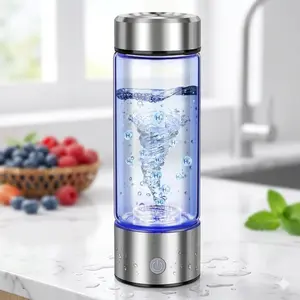 Portable Alkaline Water Bottle with Ionizer - Rechargeable pH Indicator Borosilicate Glass for Home Travel Office