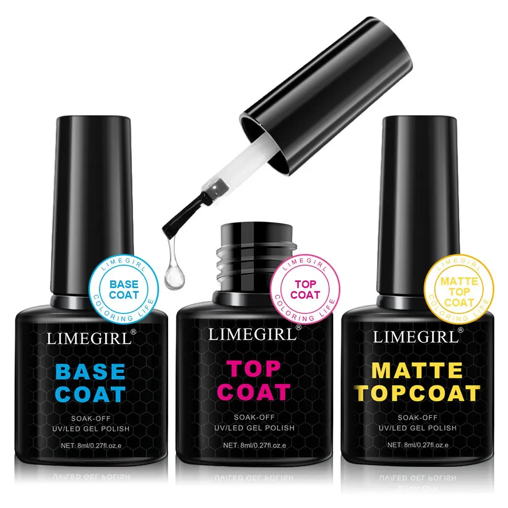 3pcs Base Coat Top Coat Matte Top Coat Gel Nail Polish Set, Soak off UV LED No Wipe Gel Base and Top Coat Kit, Long Lasting 30+ Days, High Gloss, Smooth & Glossy Matte Finish, Nail Art Manicure Tools, Nail Care