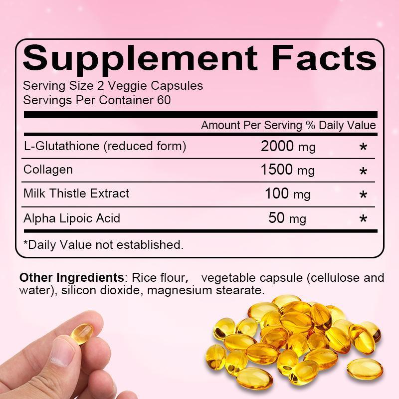 Soomiig Glutathione Collagen Health Supplement - Supports Smooth Hair and Healthy Skin -120 Capsules