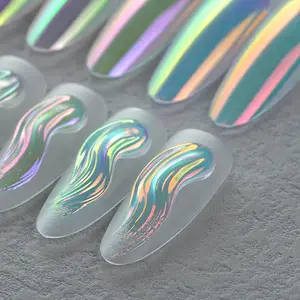 YOKEFELLOW GleamTap Cushion Aurora Chrome Nail Powder Kits 6Pcs GT111-GT116 with Sponge Kits Mermaid Aurora Effect ,Nail Art Glitter Decoration for Home DIY Salon Manicure