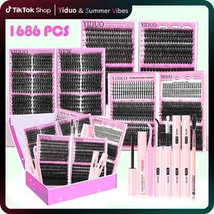 YIDUO Volume Mega/Bottom 6 Box Mix 1686Pcs Lashes Clusters Kit Gift Packs with 2X Bond&Seal – Soft False Eyelash Wispy Natural DIY Individual Clusters Lash Kit for Beginners Bulk Pack Makeup